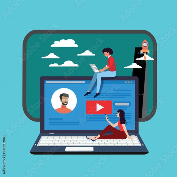 Fototapeta Laptop on screen with internet security concept