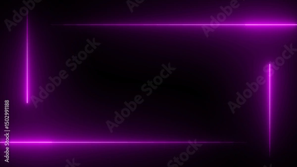 Fototapeta Glowing Neon light rectangle frame loading icon background in retro Square rectangle picture frame with two tone neon color motion graphic on isolated black background.
