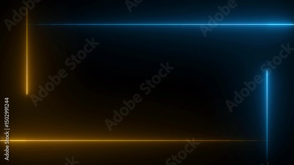 Fototapeta Glowing Neon light rectangle frame loading icon background in retro Square rectangle picture frame with two tone neon color motion graphic on isolated black background.