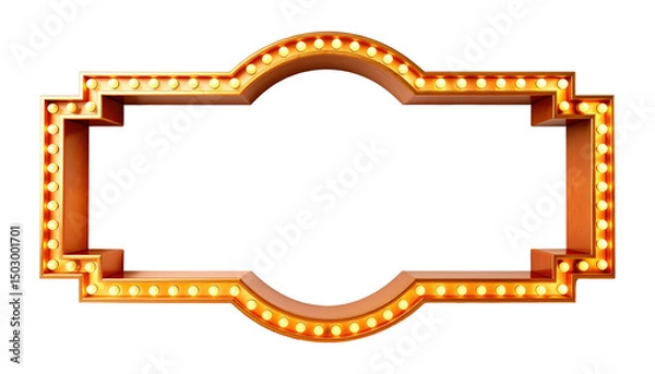 Fototapeta A large, yellow sign with a black border. The sign is lit up with many small lights