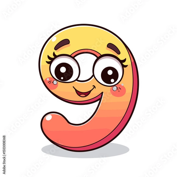 Obraz Cheerful cartoon digit nine character with big eyes and smiling expression  