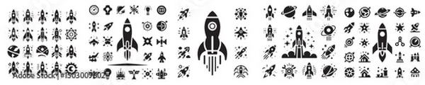 Fototapeta set of vector rocket silhouette icons