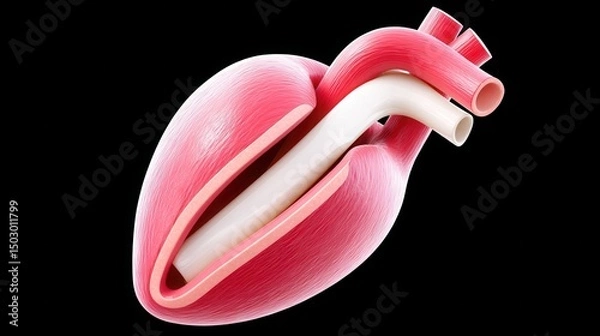 Obraz Heart Artery Blockage, Anatomical illustration of a human heart showcasing detailed structure and blood vessels.