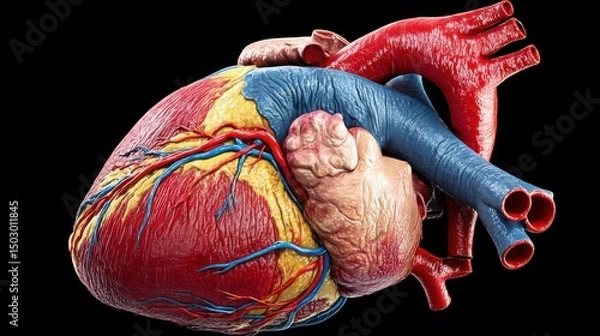 Obraz Heart Artery Blockage, Anatomical illustration of a human heart showcasing intricate details and vascular structures.