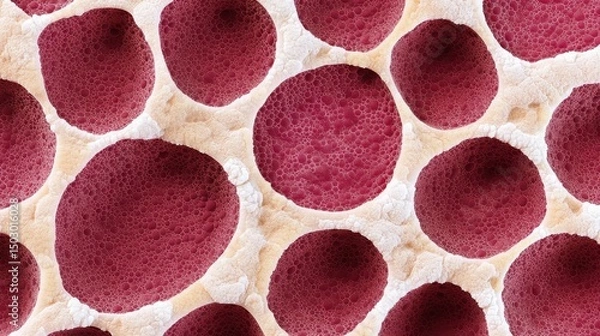 Obraz Highly detailed close-up showing blood cells under magnification, representing circulatory impact and vascular strain caused by hypertension.
