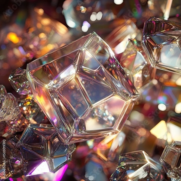 Fototapeta Abstract 3D Crystal Shapes with Light Reflections