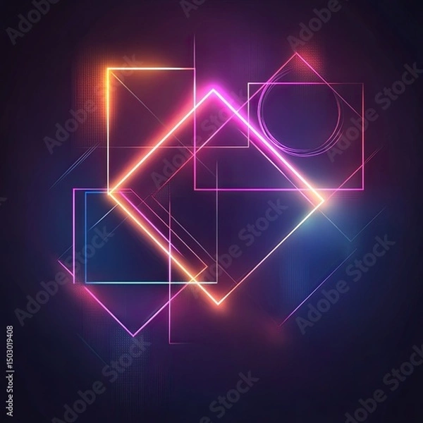 Obraz Glowing Geometric Lines and Shapes in Darkness