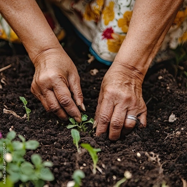 Obraz Close-Up of Hands Planting Seeds in Fertile Soil