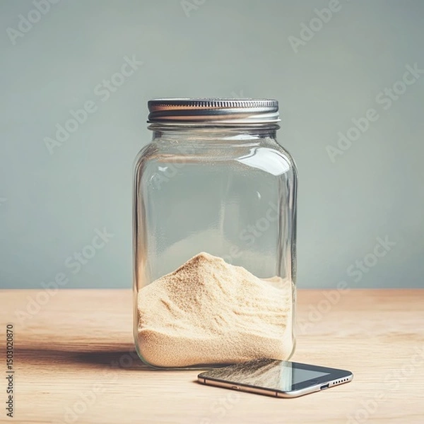 Fototapeta Digital Detox Concept with Phone in a Jar of Sand