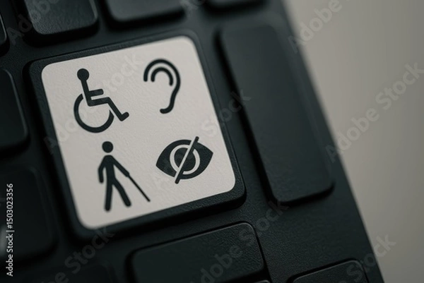 Fototapeta Accessibility Symbols on a Laptop Keyboard for Inclusivity and Diversity Representation