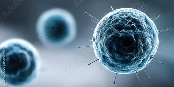 Obraz Close-up View of Floating Microscopic Germs with Spikes in Liquid