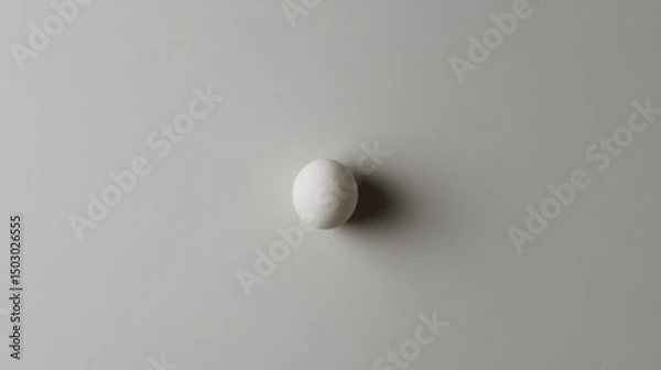Fototapeta Simple Isolated White Egg on Plain Light Grey Surface Seen From Above