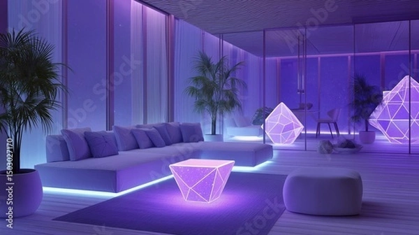 Obraz Modern living room with a minimalist design. the room has a large window on the left side, allowing natural light to enter the space.