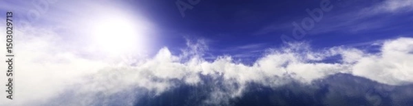 Fototapeta Cloudscape, sun among clouds, flight among clouds, panorama of clouds, banner of clouds, 3d rendering