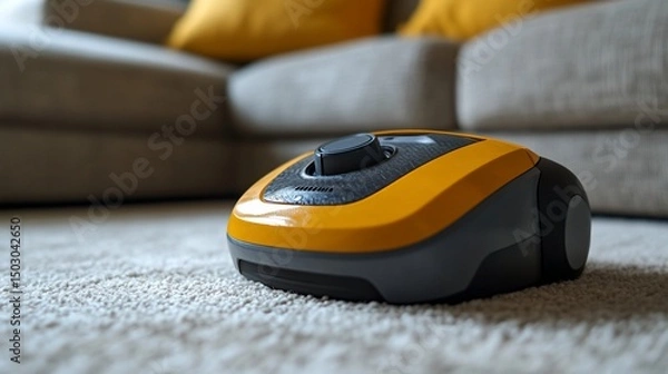 Fototapeta Modern Robotic Vacuum Cleaner on Plush Carpet