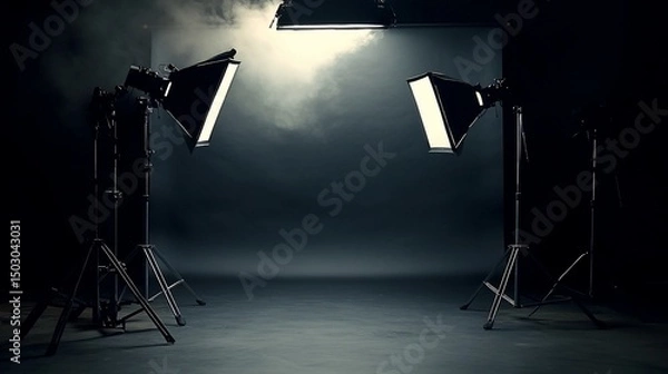 Obraz Studio Photography Setup: Dramatic Lighting and Dark Ambiance