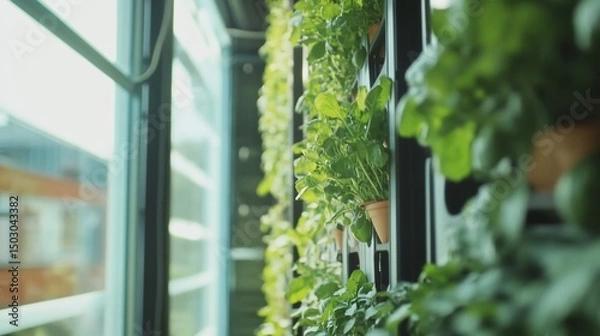 Obraz Indoor Vertical Herb Garden Thriving Near Window