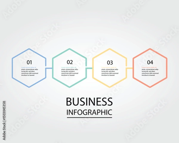Fototapeta Business Infographic modern design template for banners and infographics for 4 hexagon step line 