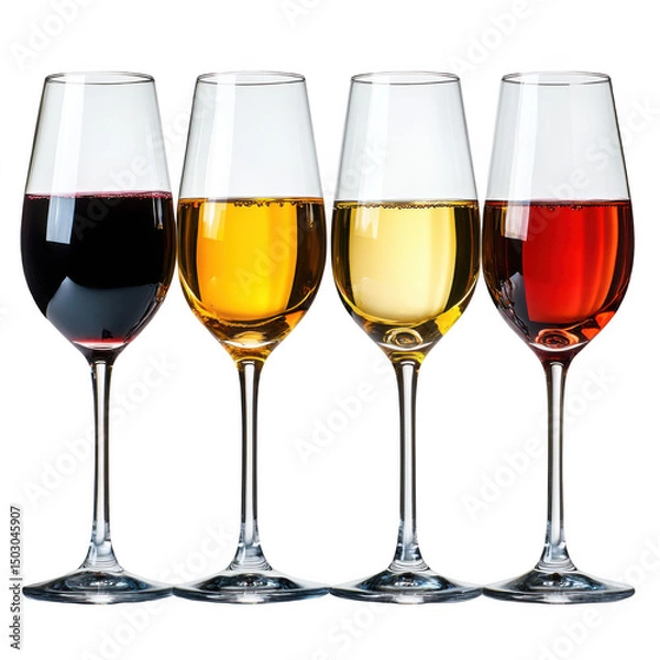 Fototapeta Glasses of different wines isolated on transparent background