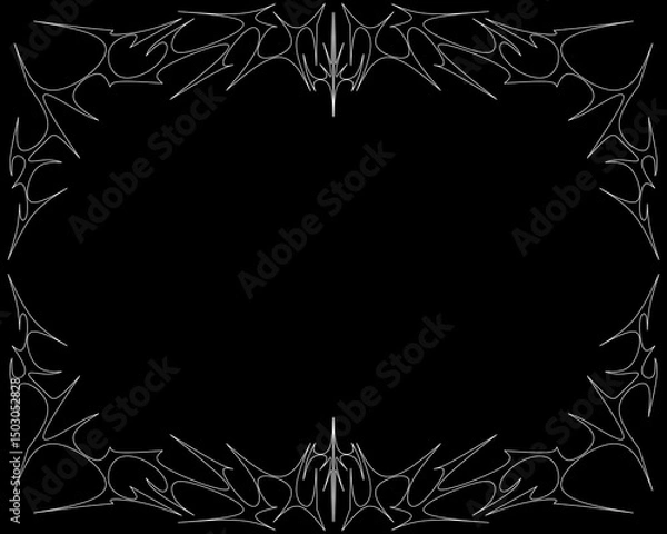 Fototapeta Neo tribal frame, cyber gothic style symmetrical shape, futuristic y2k abstract border vector isolation