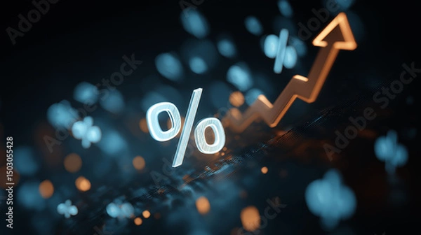 Fototapeta Rising Interest Rate with Upward Arrow, Abstract Digital Visualization of Economic Growth, Investment Trends and Financial Forecast in a Futuristic 3D Background