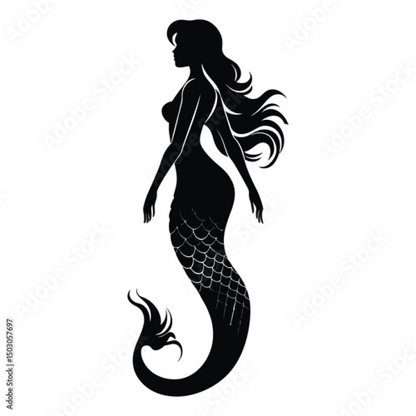 Obraz Mermaid black silhouette of simple minimal vector