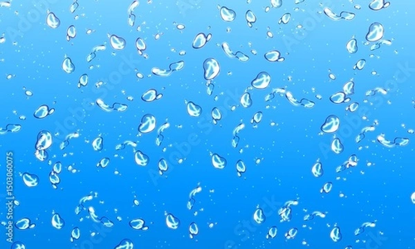 Obraz blue water drops★水の泡や炭酸ドリンク、夏の海水浴の背景壁紙