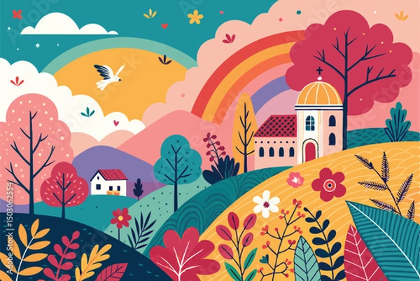 Fototapeta autumn landscape with trees colorful abstract pattern background. template summer concept. vector illustration
