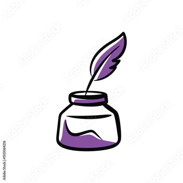 Fototapeta Feather Quill Pen with Inkpot – Antique Style Vector Art