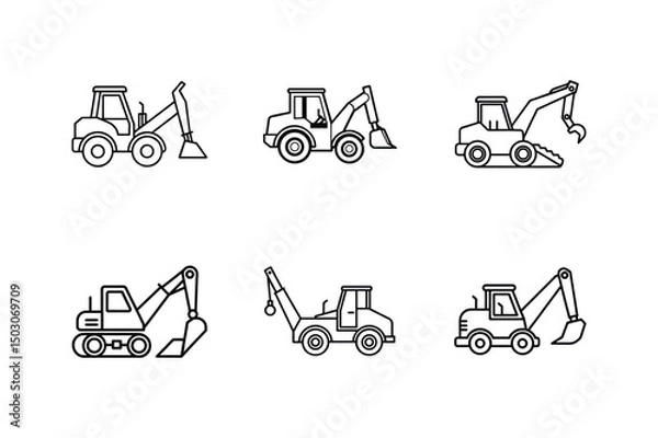 Fototapeta backhoe loader line art vector illustration
