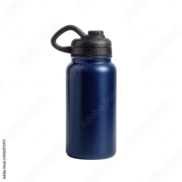 Fototapeta Durable navy blue water bottle with a black lid. Perfect for hydration on-the-go, ideal for gym, travel, or outdoor activities, featuring a sleek and functional design.