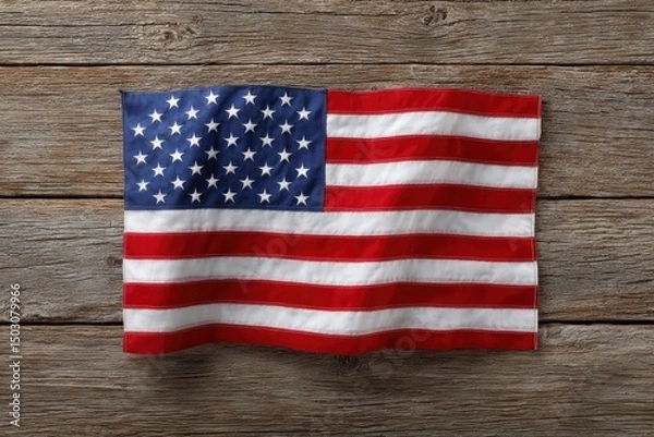 Fototapeta American Flag: Rustic Wood Background, Patriotically Displayed