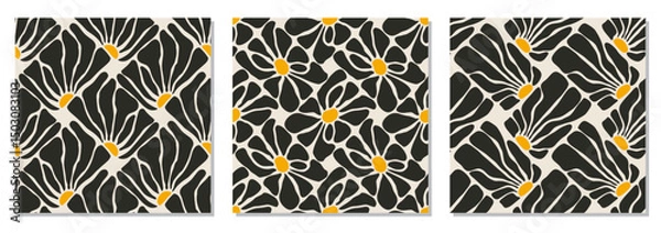 Obraz Set of trendy minimalist seamless botanical pattern with abstract creative hand drawn composition