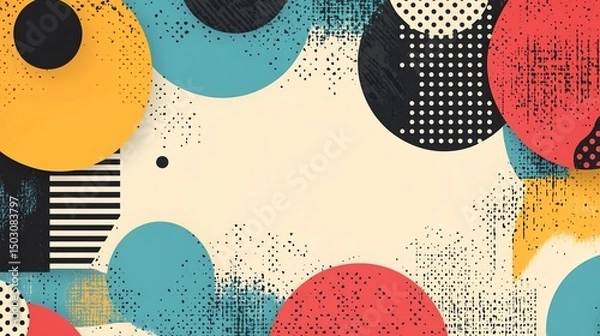 Fototapeta Abstract geometric composition with textured circles and retro color palette