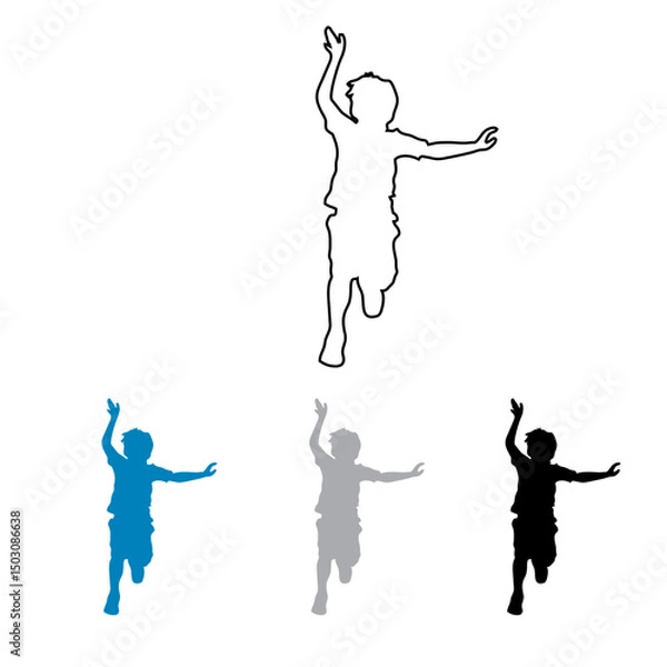 Obraz boy dancing silhouette icon, line icon, black, dark white and light blue color