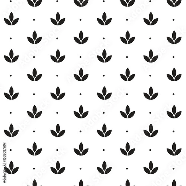 Fototapeta Seamless monochrome pattern with wheat and little dots