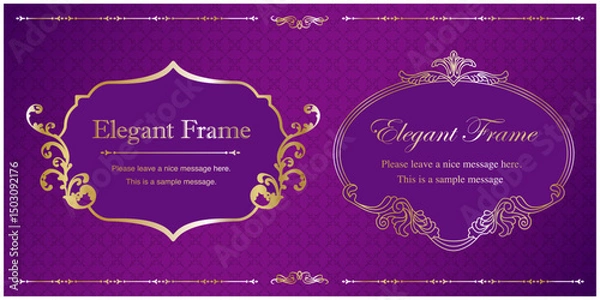 Obraz 高級感のあるエレガントなフレームセット、装飾デザイン、飾り罫、上品な背景、金、ゴールド、パープル