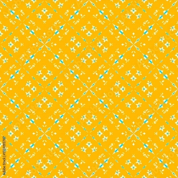 Fototapeta Bright Yellow Seamless Pattern Featuring Abstract Arrows and Shapes for Decorative Use
