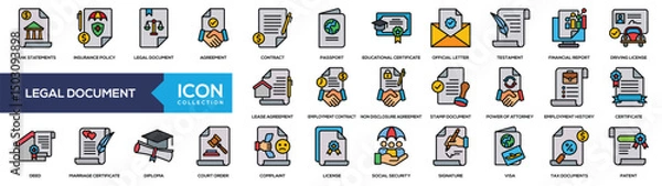 Fototapeta Legal Document Lineal Color Icon Collection
