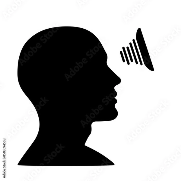 Obraz AI brain silhouette generating speech output – black artificial-intelligence icon