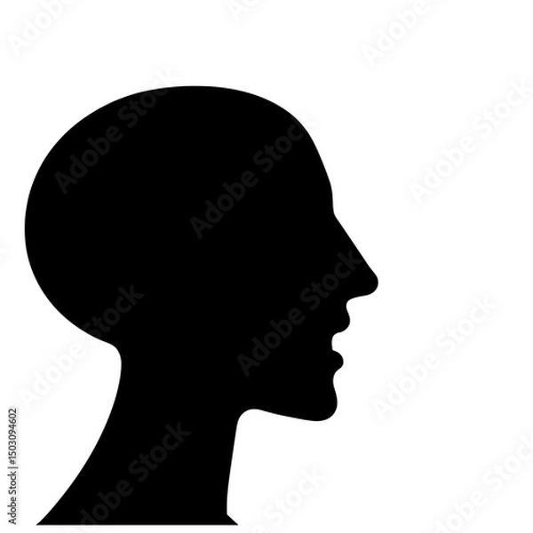 Obraz Robot-mouth silhouette icon – black AI voice-technology symbol on white