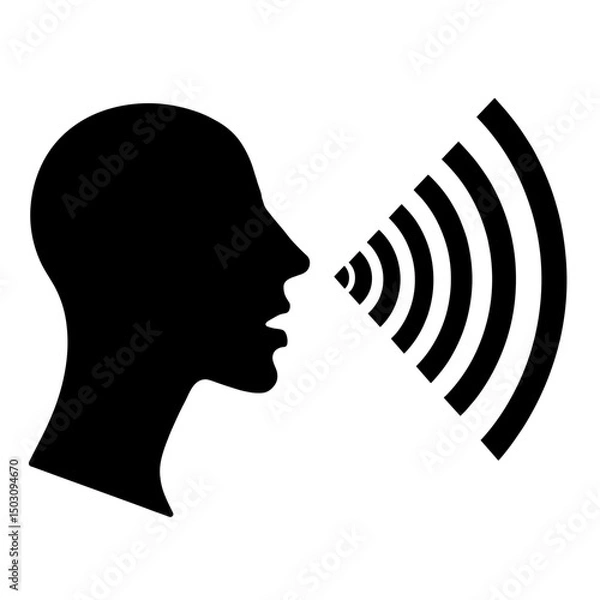 Obraz Voice symbol with sound waves ‒ black AI-audio technology icon
