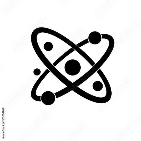 Obraz Atoms orbiting microchip silhouette ‒ black quantum-technology symbol