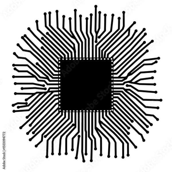 Obraz Quantum circuit-board silhouette – black technology innovation graphic