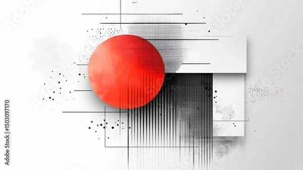 Fototapeta Abstract Red Circle with Geometric Shapes and Textures