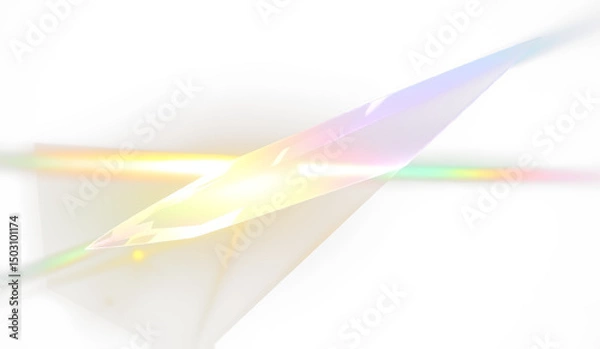 Fototapeta PNG prism light glow with crystal reflection across rainbow sparkle background, glitter beam and transparent shine with flare on abstract surface and crystal shine texture PNG.