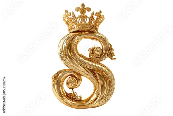 Fototapeta A set of polished gold paragraph marks with ornate golden crowns in premium 3D style featuring bright reflections isolated on a transparent background