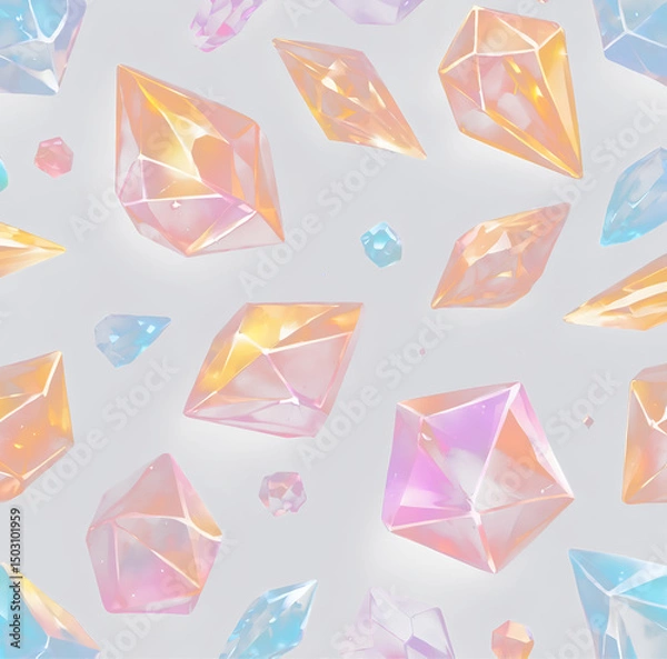 Fototapeta Crystal glow and prism sparkle beam over rainbow reflection and light flare, transparent background with PNG shine and glitter crystal elements in abstract design effect and crystal surface PNG.