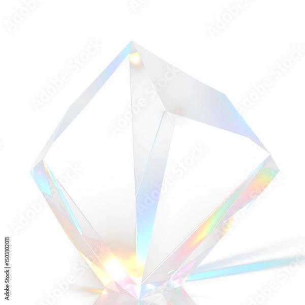 Fototapeta Crystal glow and prism sparkle beam over rainbow reflection and light flare, transparent background with PNG shine and glitter crystal elements in abstract design effect and crystal surface PNG.
