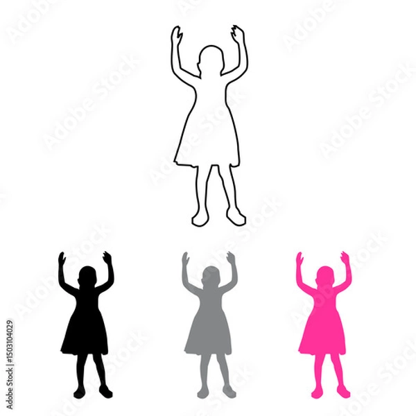 Obraz silhouette icon of a girl dancing raising both hands, line icon, black, dark white and pink colors

